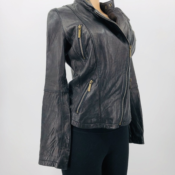 Michael Kors Leather Zip Motor Biker Jacket - Picture 5 of 8